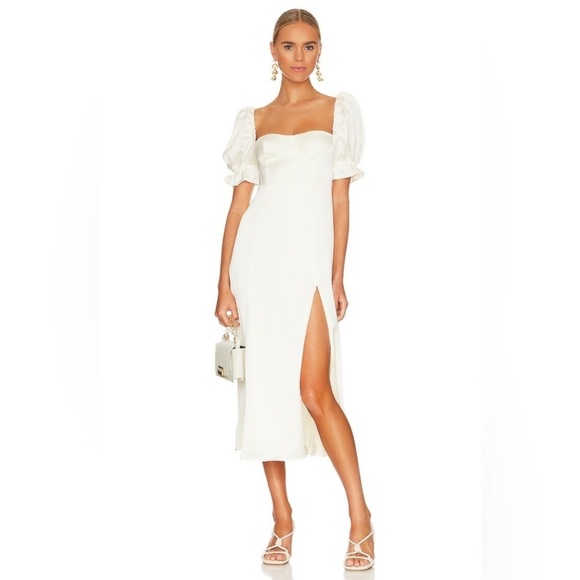 WeWoreWhat Dresses & Skirts - WeWoreWhat Puff Sleeve Satin Charmeuse Midi Dress in Ivory Size 8